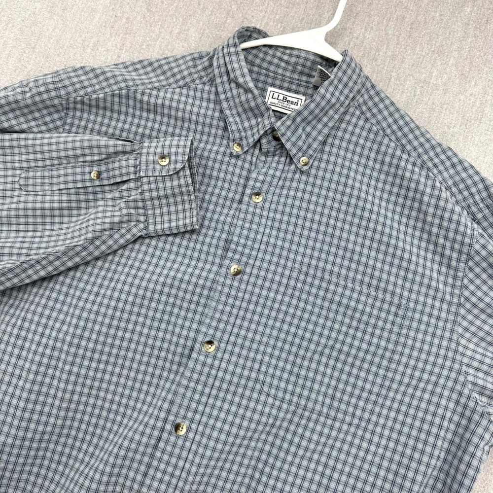 LL Bean Button Down Shirt Mens Large Tall Blue Plaid Long Sleeve Traditional Fit